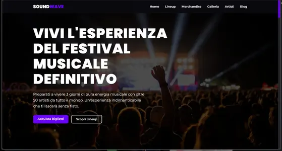 Screenshot Sito Web per Evento Musicale
